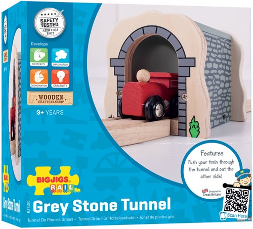 Bigjigs Wooden Train Tunnel Stone Motif - Grey