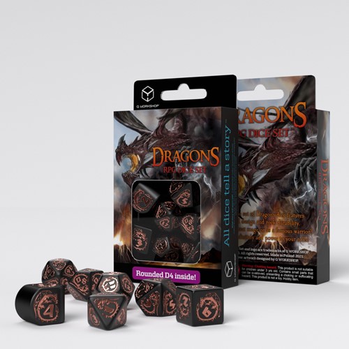 Q-Workshop Dragons Modern Dice Set Black & Copper (7 pieces)